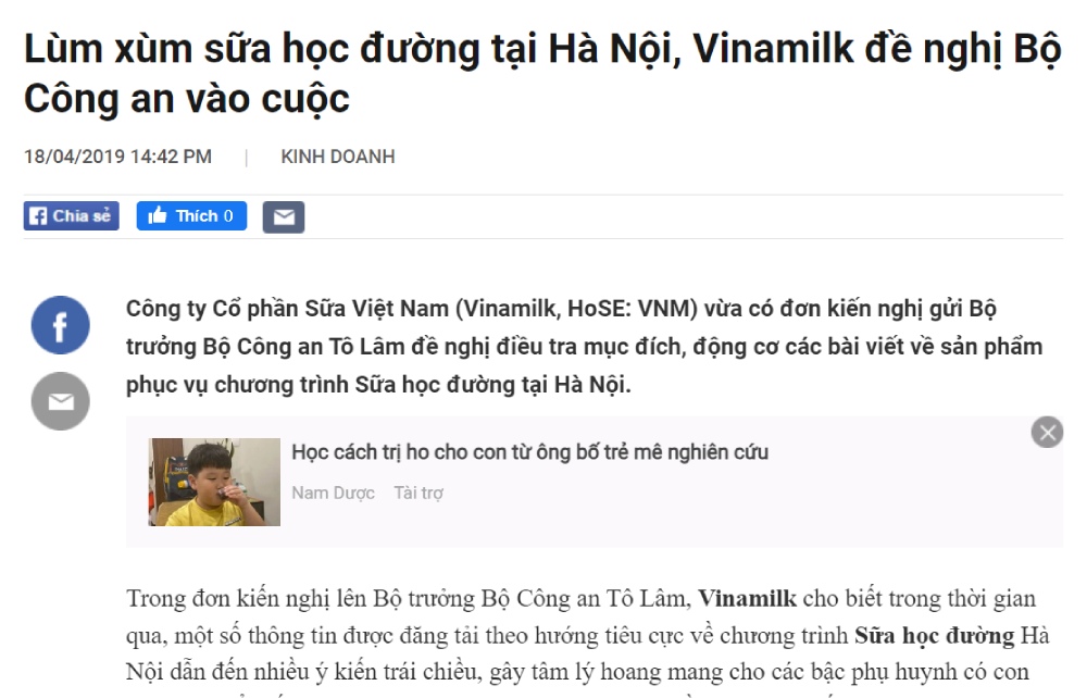 Khủng hoảng truyền thông của Vinamilk