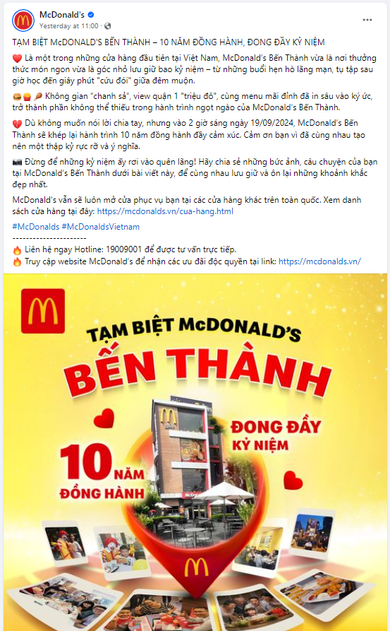 McDonald's đóng cửa chi nhánh lâu đời nhất sau 10 năm hoạt động tại Việt Nam