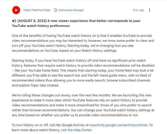 Youtube sẽ không hiển thị video đề xuất trên trang chủ nếu người dùng tắt lịch sử xem - Ảnh 2.