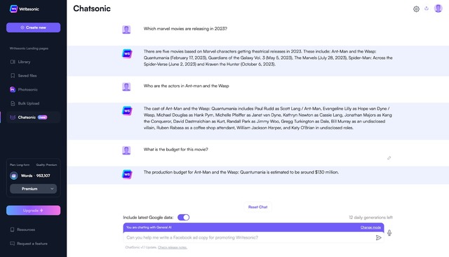 ChatSonic là một Chatbox AI hỗ trợ viết tự động sáng tạo