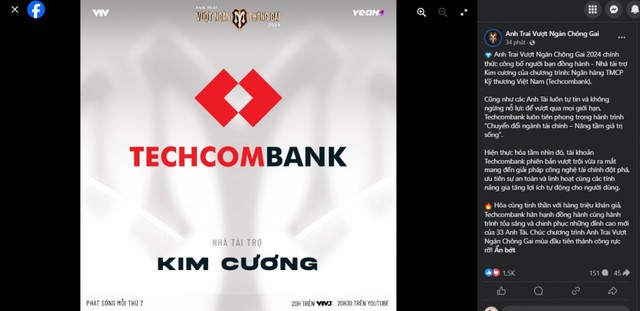 Techcombank được chọn mặt gửi vàng với vai trò NTT kim cương cho Anh Trai Vượt Ngàn Chông Gai