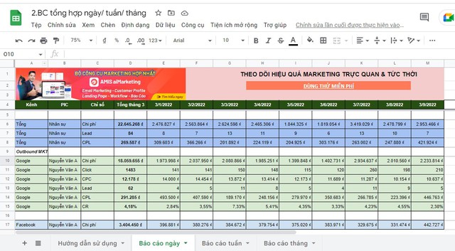 Mẫu báo cáo Facebook Ads Excel