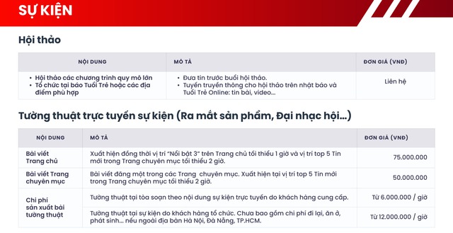 B&aacute;o gi&aacute; b&agrave;i PR sự kiện tr&ecirc;n Tuổi Trẻ Online