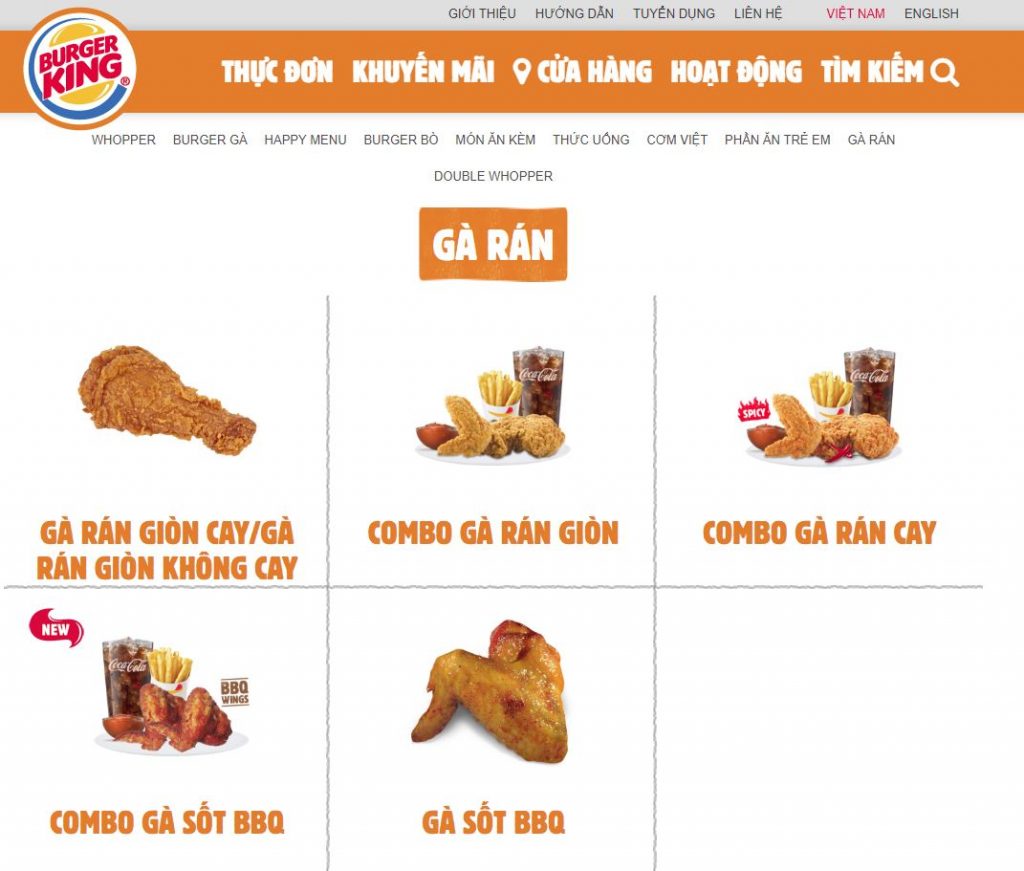 Menu trực tuyến - Content Marketing nhà hàng Burger King