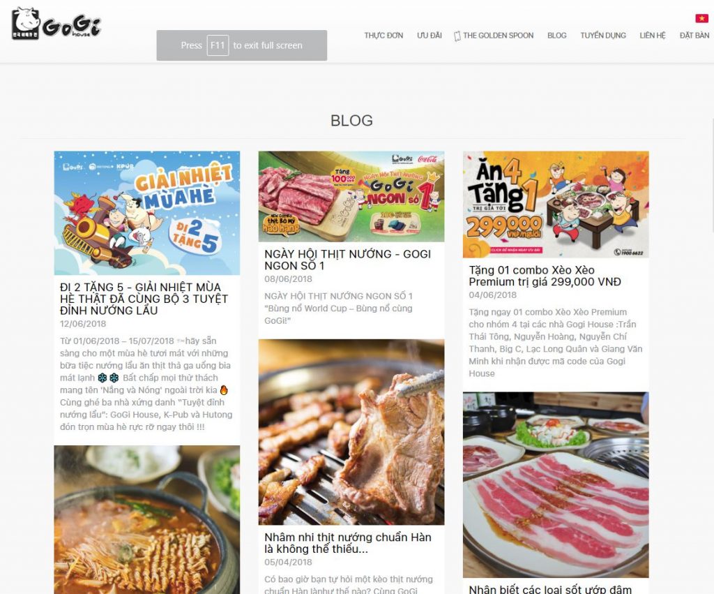 Blog - Content Marketing nhà hàng của Gogi