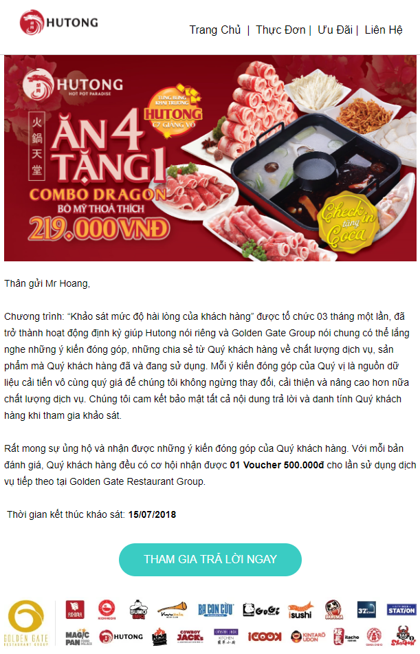 Newsletter - Content Marketing cho nhà hàng Hutong