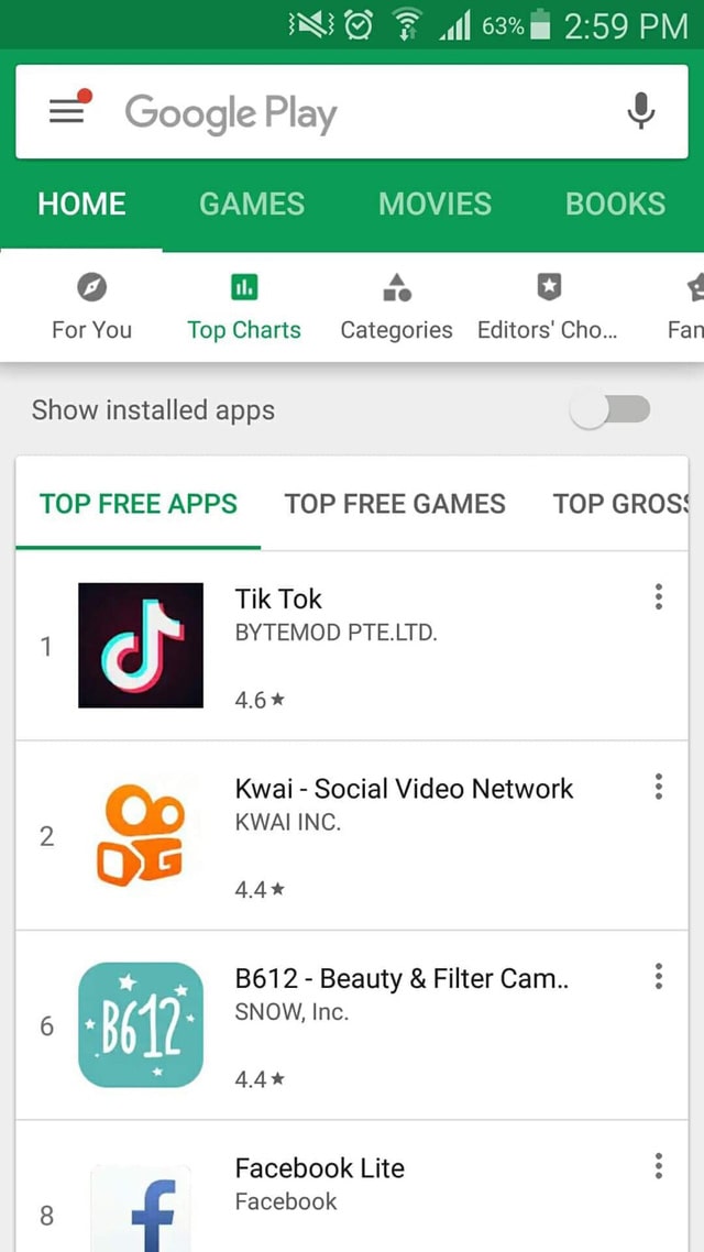 Tik Tok đứng đầu lượt tải về tại Google Play