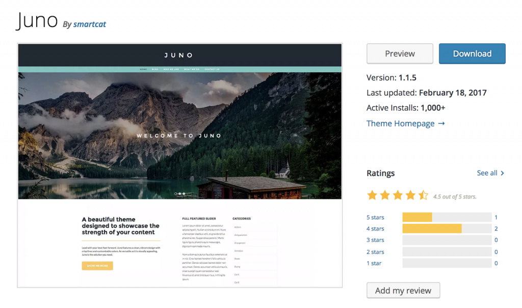 juno - Theme wordpress miễn phí tốt nhất 
