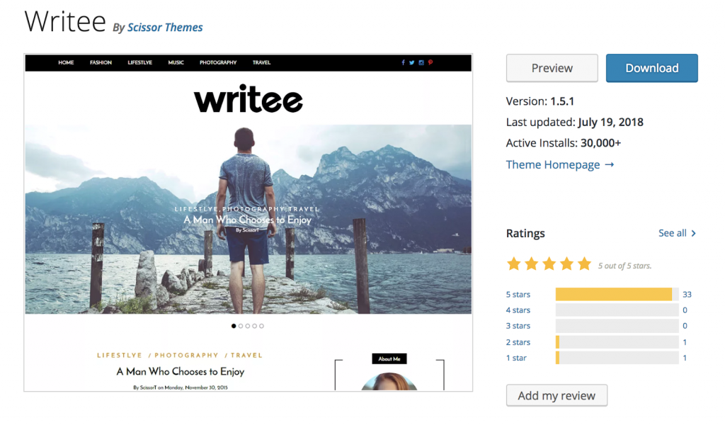 Writee - theme wordpress miễn phí tốt nhất 2020