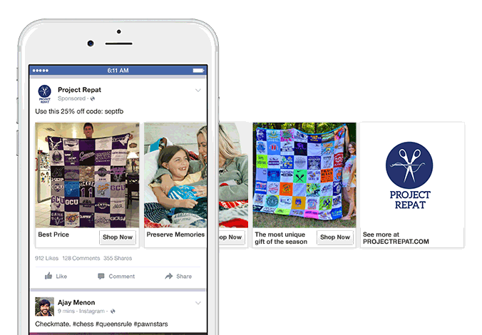 Những cách ứng dụng tuyệt vời trên Facebook của quảng cáo Carousel là gì? Project Repat biến những ký ức trở thành món quà độc đáo dành cho người thân và bạn bè xung quanh bạn