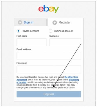Giao diện đăng ký tài khoản ebay