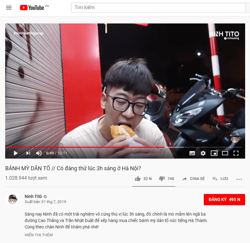 Lượt view video review bánh mì dân tổ của Ninh Tito lên tới 1 triệu lượt xem