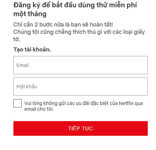 Nhập thông tin đăng ký Netflix 