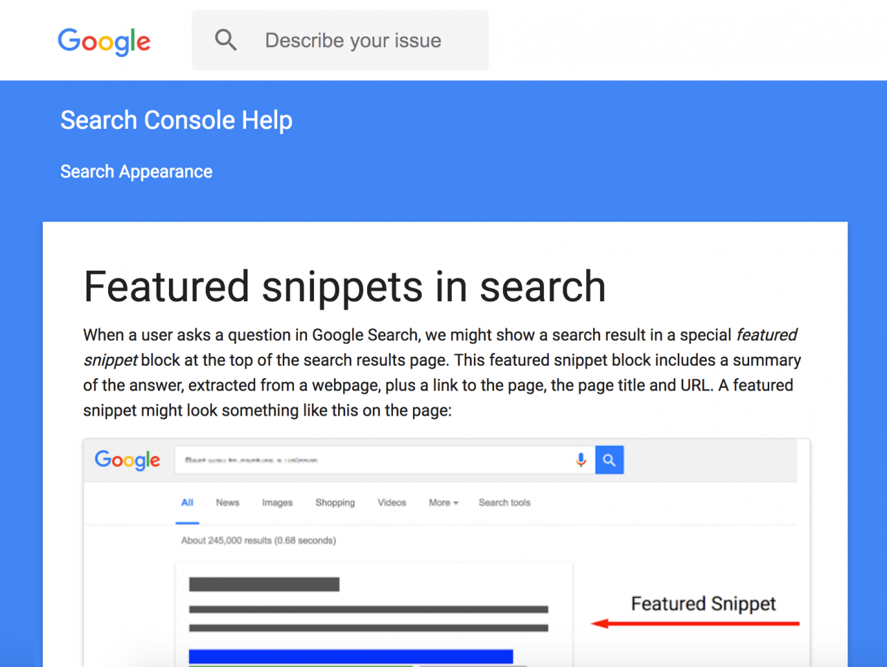 Xếp hạng trong mục Featured Snippets.