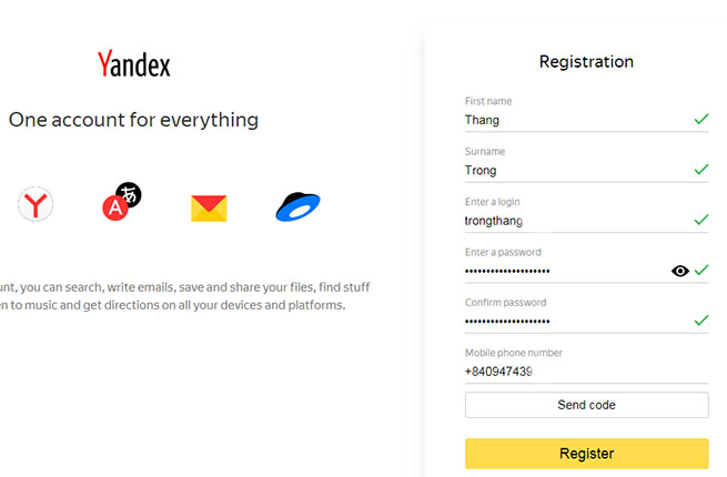 Cách đăng ký tài khoản mail yandex là gì