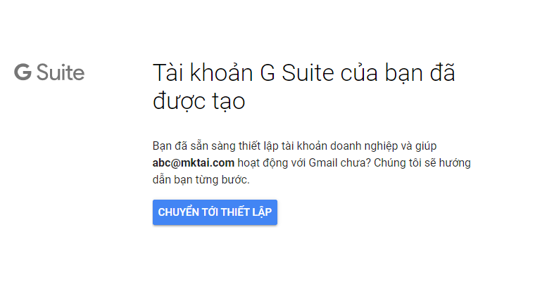 thông báo tạo tài khoản g suite thfnh công