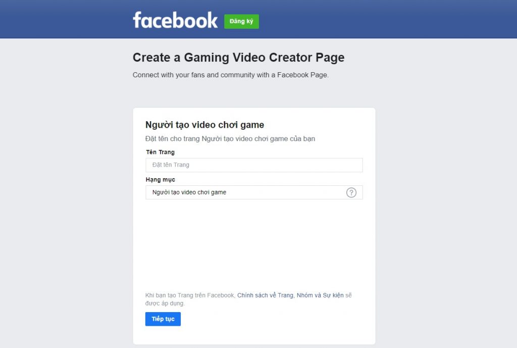 Hướng dẫn đăng ký Facebook Gaming