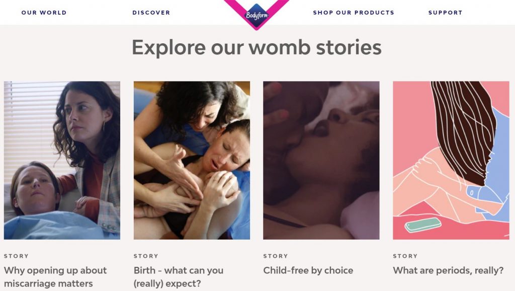 Website của Bodyform là nơi chia sẻ kiến thức chuyện thầm kín của phụ nữ