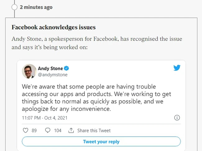 Andy Stone thông báo trên Twitter