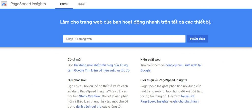 Giao diện PageSpeed Insights