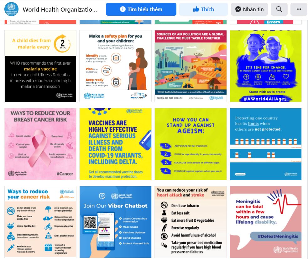Tài khoản mạng xã hội của WHO đăng tải rất nhiều định dạng infographic