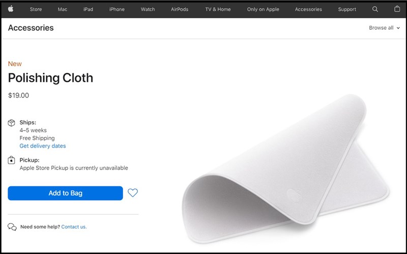 Apple ra mắt chiếc khăn lau mang hình Polishing Cloth với giá 19 USD