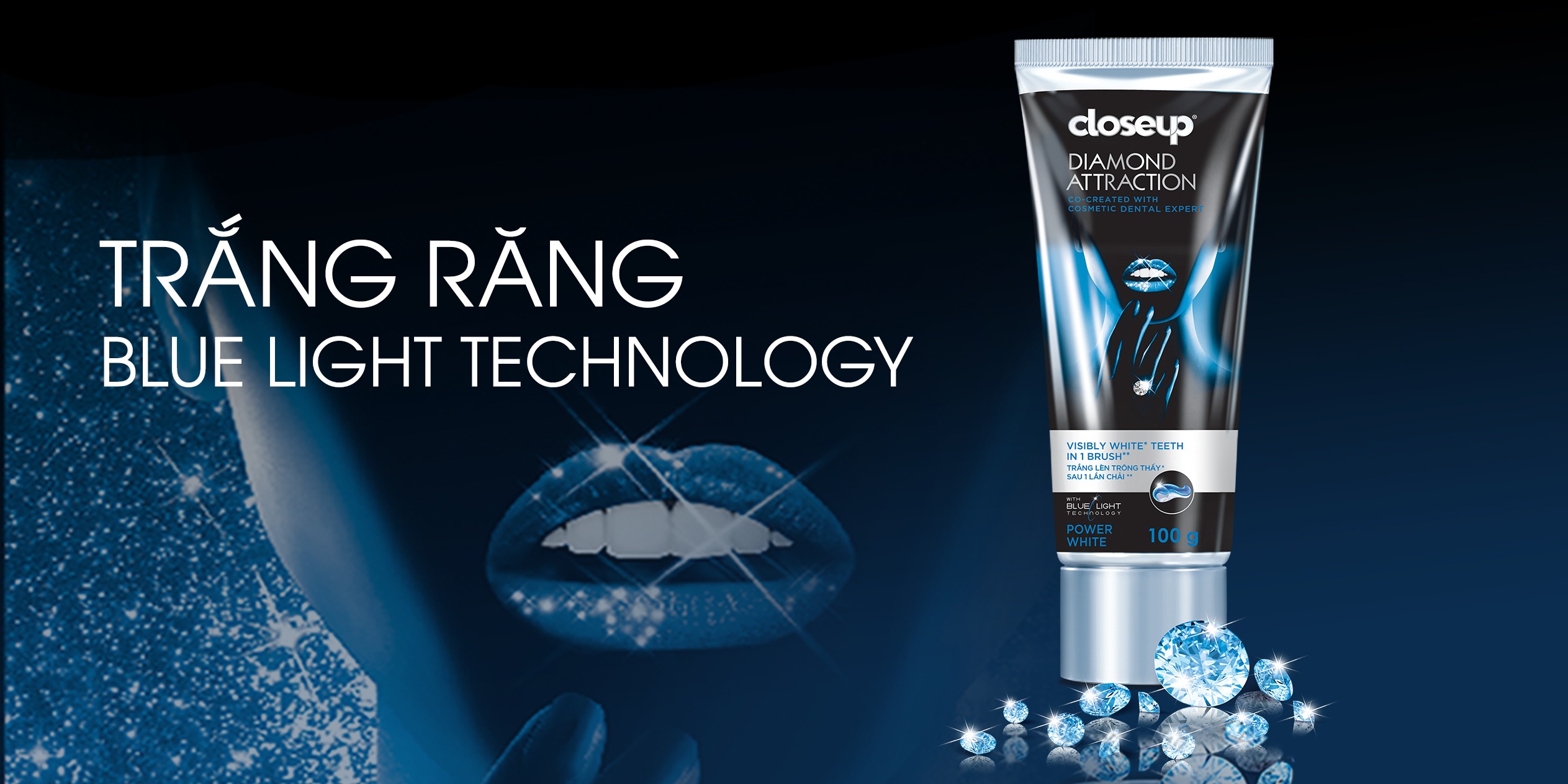 Kem đánh răng Closeup dòng Blue light technology với ưu điểm trắng sáng nổi trội