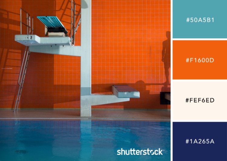 Kết hợp màu xanh mòng két đầy phong cách và màu cam ở trung tâm, bảng màu này sẽ trở thành đối tác hoàn hảo để xây dựng thương hiệu cho các môn thể thao dưới nước