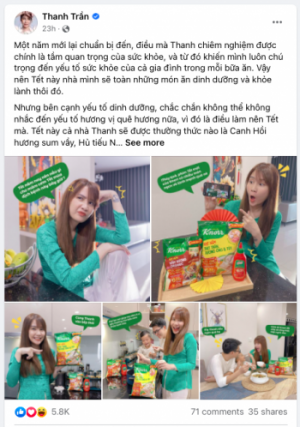 Hot mom, vlogger Thanh Trần là một trong những KOLs đã nhiệt tình hưởng ứng thử thách này của Knorr