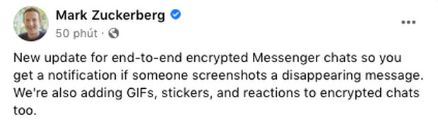 Facebook Messenger cập nhật tính năng thông báo khi cuộc trò chuyện của bạn bị chụp ảnh màn hình