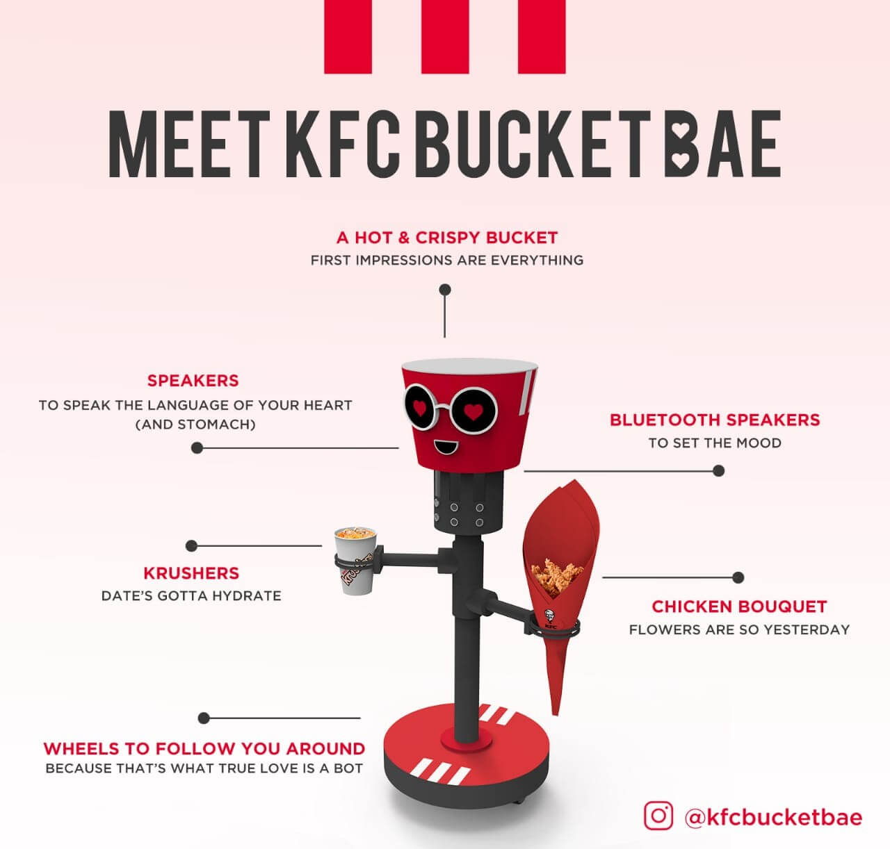 KFC được trang bị thêm bánh xe, do đó nó có thể theo bạn đi khắp nơi. 