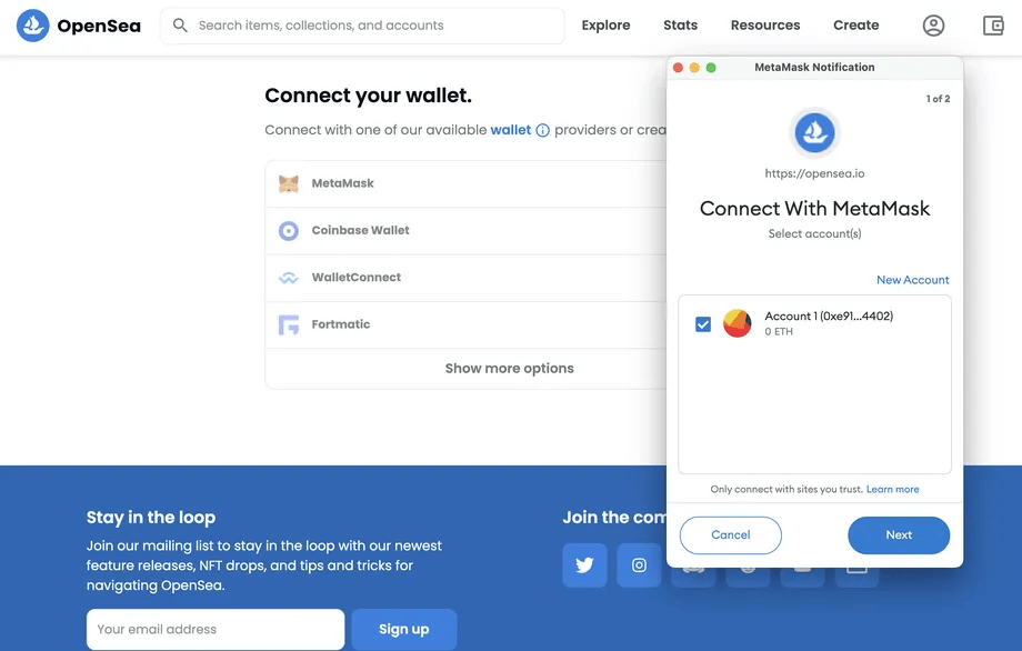 Cách kết nối ví trên OpenSea