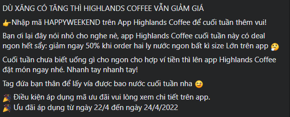 STT giảm giá của Highlands Coffee