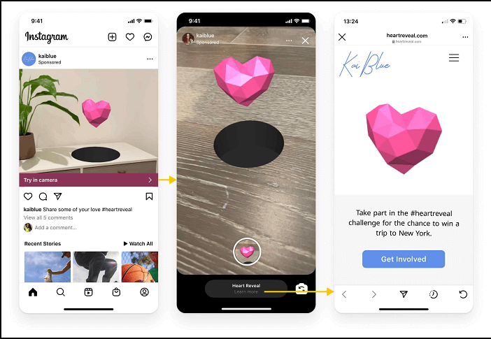 Instagram cũng đã tung ra bản thử nghiệm mở của Quảng cáo AR