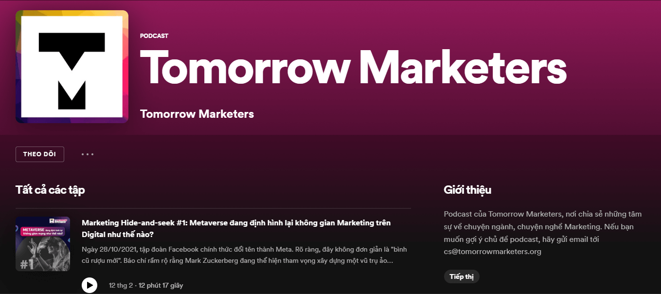 Kênh podcast về marketing - Tomorrow Marketers