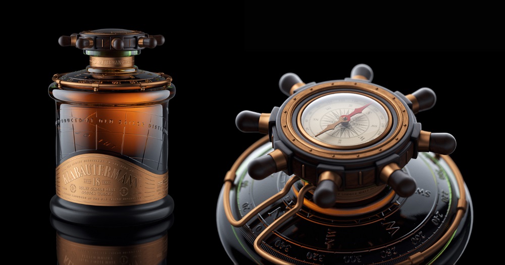 Bao bì Klabautermann Whisky được thiết kế để làm nổi bật câu chuyện kể lại cổ xưa về chuyến phiêu lưu của sản phẩm trên biển khơi 