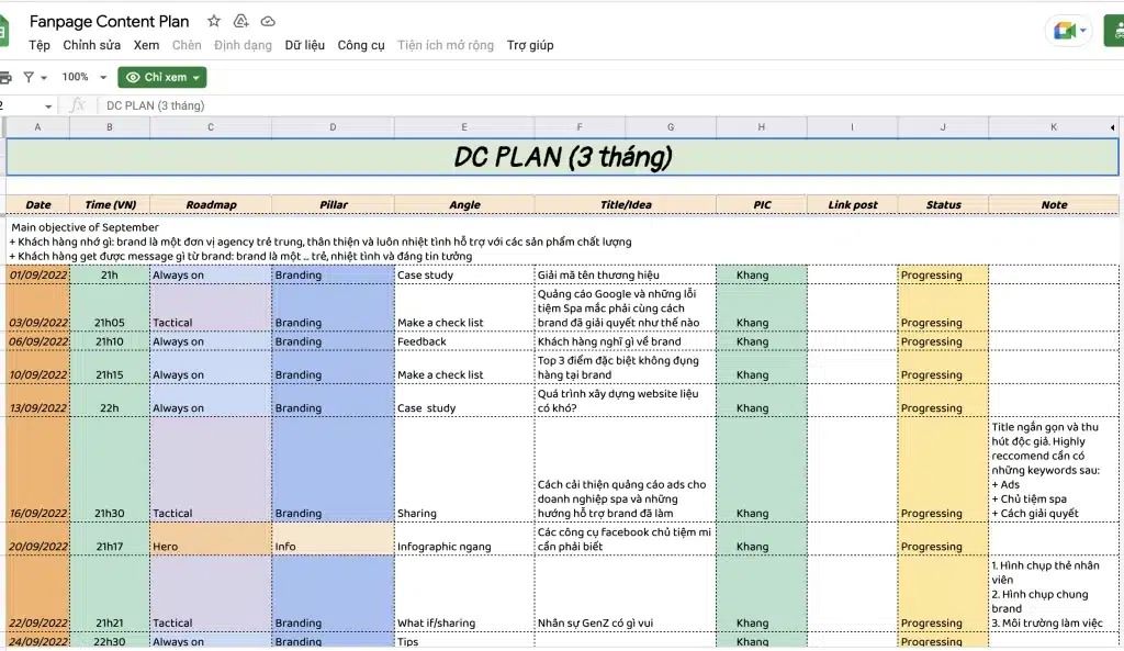 Plan content fanpage theo tháng